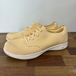 Skechers Womens Bloom Stretch Sneakers Yellow 8 Mesh Lace Up Comfort Washable